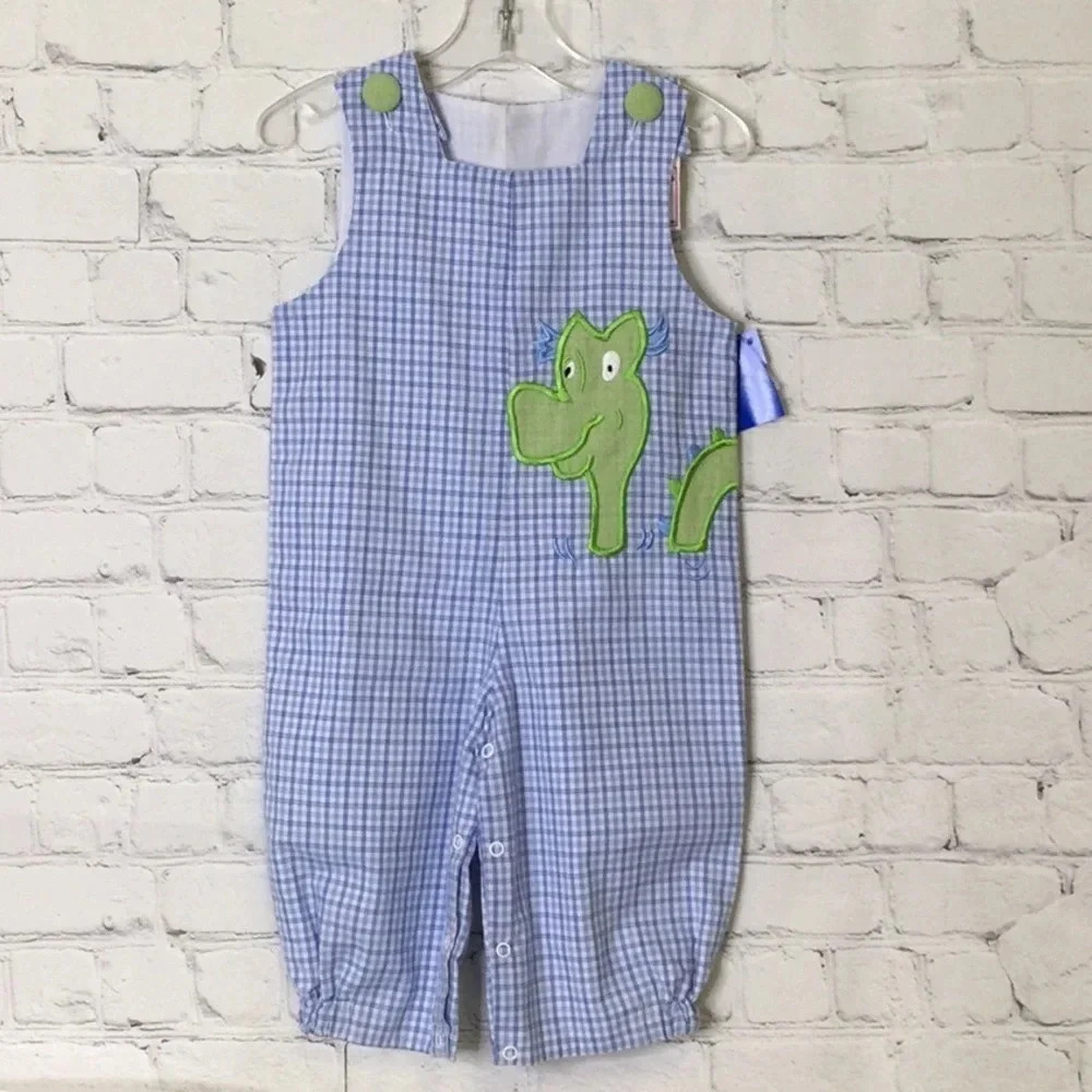 Boys Overalls Castles & Crowns Sea Monster Plaid 6-9M